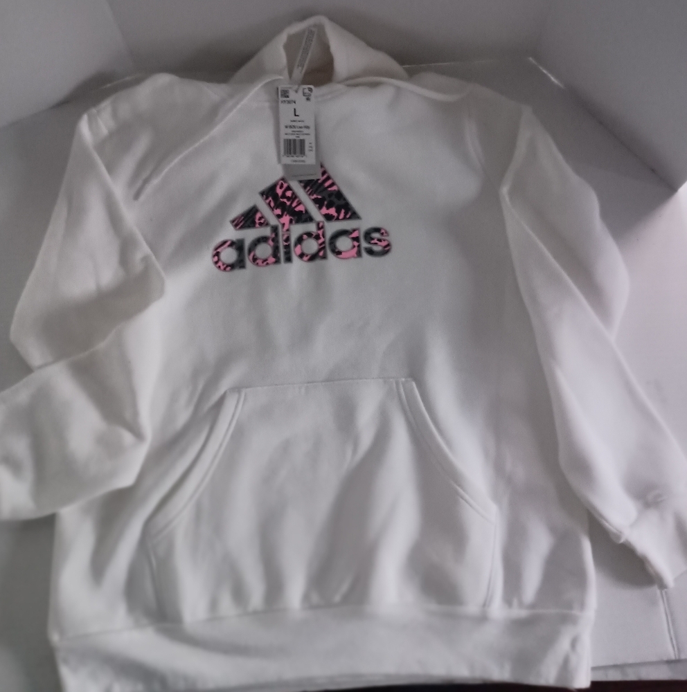 Adidas Women's White and Pink Hoodie